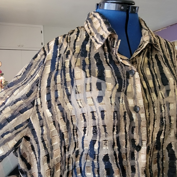 Notations Sheer Collared Button-down Blouse Sz 1X - Picture 6 of 6